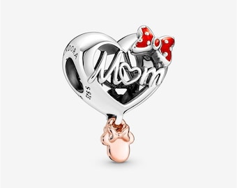 Charm de corazón de Minnie Mouse para mamá, colgante de plata de ley S925