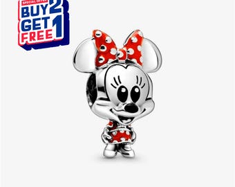 Ciondolo con fiocco e vestito a pois Disney Minnie Mouse, ciondolo in argento, ciondoli per braccialetti, ciondolo pendente per bambina, ciondolo Patronus, regalo per bambine, regali
