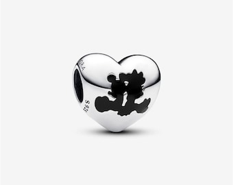 Charm de corazón de Mickey y Minnie Mouse, colgante de plata de ley S925