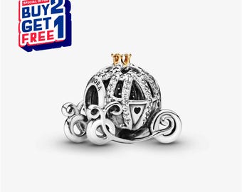 Disney's Assepoester pompoen koets, zilveren bedel, bedels voor armband, hanger meisje, patronusbedel, cadeau voor meisjes, Moederdagcadeaus