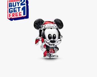 Mickey Mouse Holiday Charm, S925 Sterling Silver Dangle Charm