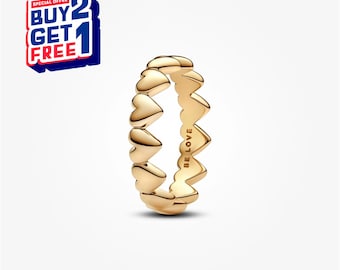 Ring met rij harten, zilveren ring, bungelring, cadeau voor meisjes, minimalistische ring, moederdagcadeaus