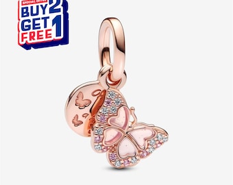 Roze vlinder S925 sterlingzilveren hangbedel, armbandbedel