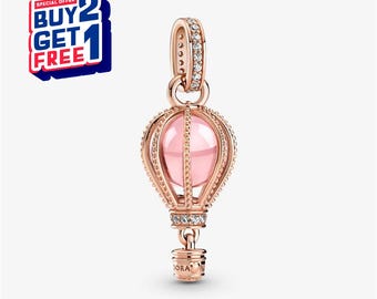 Sprankelende roze heteluchtballonbedel, zilveren bedel, bedels voor armband, bengelbedel meisje, patronusbedel, cadeau voor meisjes, Moederdagcadeaus