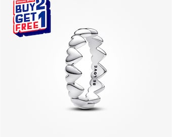 Anello con fila di cuori, anello in argento, anello pendente, regalo per ragazze, anello minimalista, regali per la festa della mamma