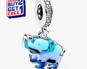 Blauwe olifant hanger van muranoglas, zilveren bedel, armbandbedel, cadeau voor meisjes