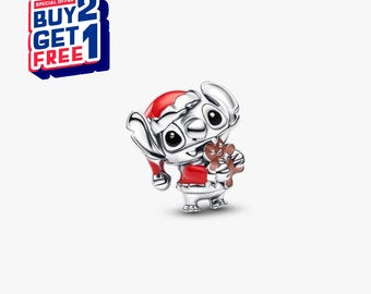 Stitch Christmas Charm, S925 Sterling Silver Dangle Charm