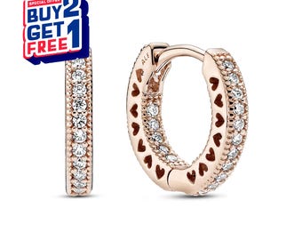 Pavé Heart Hoop Earrings,Silver Earrings,Dangle Earrings,Gift for girls,Minimalist Earrings,Mother Day Gifts