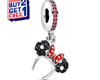 Disney Minnie Mouse prickig klänning och rosettberlock, Silverberlock, Berlocker till armband, Flickahängande berlock, Patronusberlock, Present till flickor, Presenter
