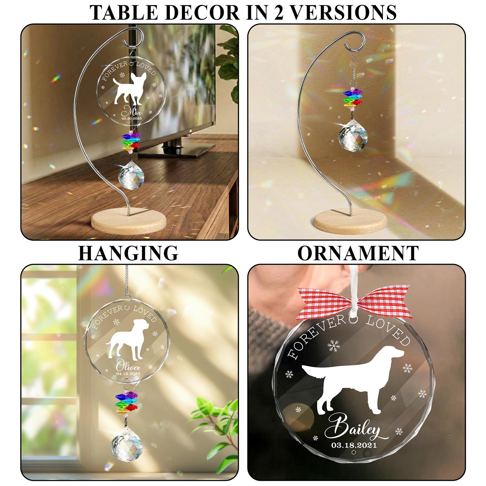 Custom Dog Breed Memorial Suncatcher, Dog Rainbow Suncatcher Hanging ...