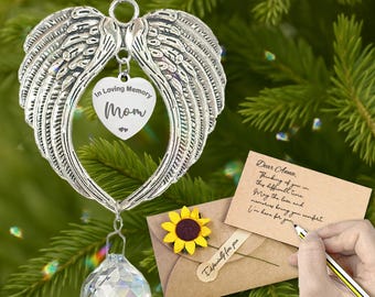Mom Memorial Christmas Ornament with Angel Wings, In Loving Memory Ornament, Loss Of Loved One, Sympathy Gifts, Remembrance Keepsake
