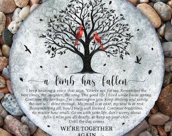 Memorial Garden Stone for Mom,A Limb Has Fallen Memorial Garden Stone,Outdoor Grave Marker, Cardinal Sympathy Stone with Stand,Memorial gift