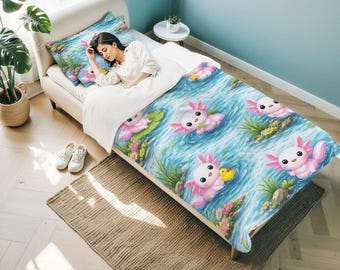 Pink Axolotls Twin Single Duvet Cover Set 68-86 inch - 172-218 cm