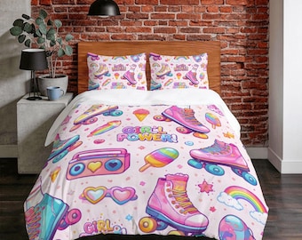 Roller Skating Girly Twin Duvet Cover Set 55"x79" - 140cm x 200 cm