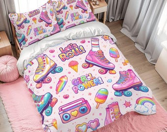 Roller Skating Girly Full Duvet Cover Set 80-90 inch - 203-229 cm