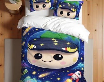 Rise Stuffed animal NASA Space Moon Mission Twin Single Duvet Cover Set 68-86 inch - 172-218 cm