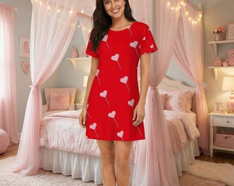 Valentine Heart Lollies Women's Loose Short-Sleeve Nightgown