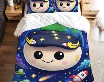 Rise Stuffed animal NASA Space Moon Mission  Full Duvet Cover Set - 80-90 inch - 203-229 cm
