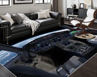 Rise in Cockpit of the Artemis Mission to the Moon - Area Rug with White Border - 36"x60", 60"x96", 66"x108"