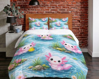 Pink Axolotls Twin Duvet Cover Set 55"x79" - 140cm x 200 cm