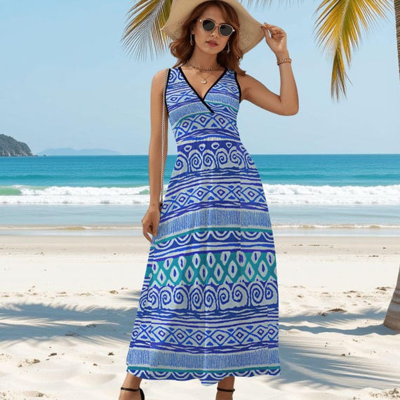 Boho Blue Sleeveless Maxi Dress - Etsy Israel Boho Blue Sleeveless Maxi Dress - Etsy Israel