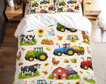 Tractor and Farming Animals Full Duvet Cover Set 80"x90" - 203cm x 228cm