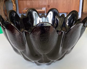 Vintage Indiana Glass Regal Pattern Black Tulip Large Bowl Tabletop Decor Tiara