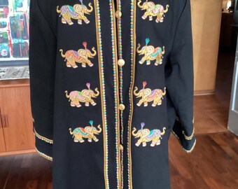 Vintage Bob Mackie Wearable Art Elephant Tunic Jacket 2X Embroidered