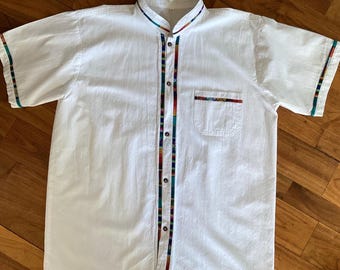Camisa Manta para Hombre Algodón Colorido Encaje Coralillo Mexicano Grande