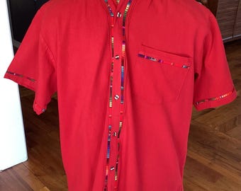 Camisa Manta para Hombre Algodón Colorido Encaje Coralillo Mexicano Grande
