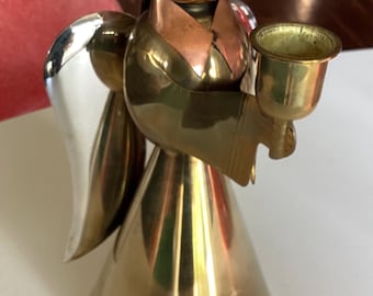 Portavelas cónico abstracto con forma de ángel, chapado en cobre y plata, de estilo vintage.