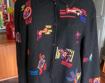 Vintage 90’s  Chicos Design Wool Sweater Size 1 Mola Animal Designs