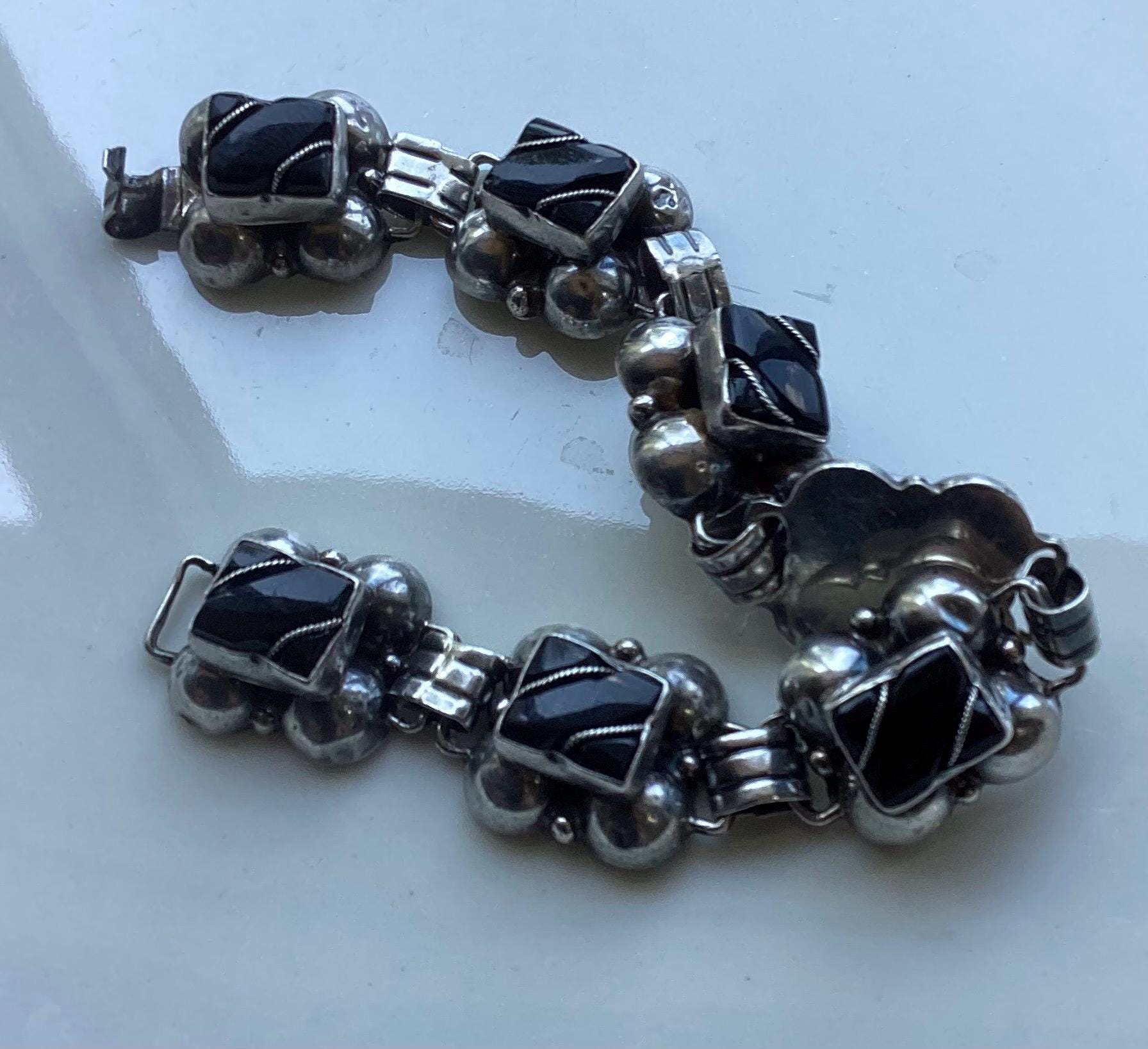 Sterling Silver Mexican Onyx Bracelet - Etsy