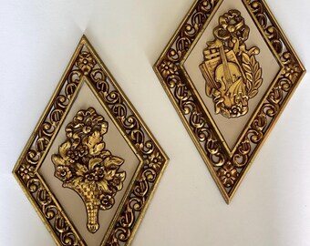 Placas de pared vintage Syroco Hollywood Regency de Dart Industries Gold