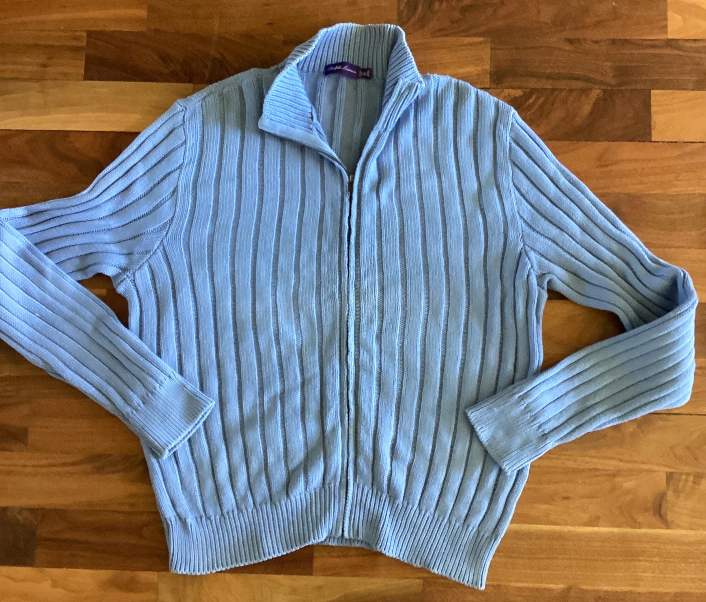 Ralph Lauren Purple Label, Vintage Ralph Lauren Purple Label Ribbed Full Zip Sweater Light Lavender Blue XL