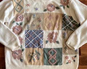 Vintage 90’s Patchwork Floral Sweater Alfred Dunner 2X