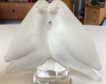 Vintage Reijmyre Swedish Art Glass Lovebirds Figurine Clear Frosted