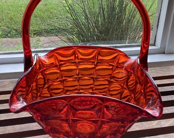 Vintage MCM Tiara Glass Constellation Sunset 11 Inch Amberina Basket