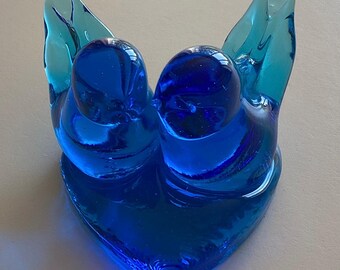 Vintage Bluebird of Happiness Double Bird Heart Base Leo Ward Signed 1993