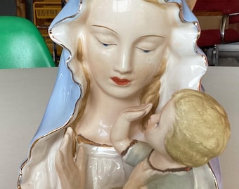 Maceta religiosa vintage de la Virgen con el Niño de MCM, Rubens, Japón, dorada en oro de 24 quilates.