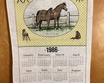 Vintage 1986 Calendar Wall Hanging Equestrian Horses Birthday