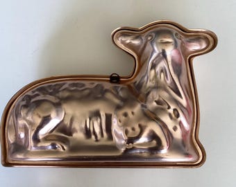 Vintage Aluminum Lamb Cake Mold Copper Colored Two Pieces