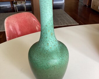 Jarrón alto de cerámica MCM Royal Haeger con esmalte por goteo y tonos verdes