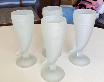 Juego de 4 vasos de cerveza Pilsner esmerilados Vintage Indiana Glass Powder Horn
