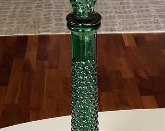 Mid-century Modern Green Genie Bottle Empoli Hobnail