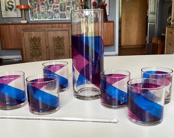 MCM Vintage Colony Barware Set Pitcher Six Lowball Glasses