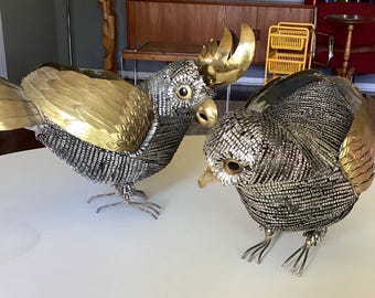 Esculturas de pájaros de metal mixto brutalistas de MCM al estilo de Sergio Bustamante
