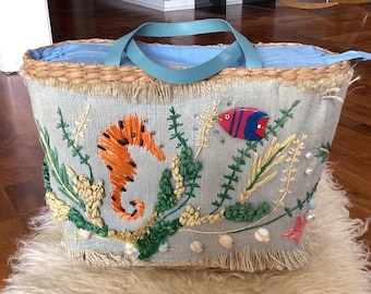 Bolso de playa de paja con adornos, estilo urbano oceánico