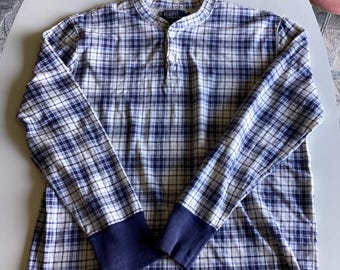 Vintage Polo Ralph Lauren Blue White Plaid Henley XL