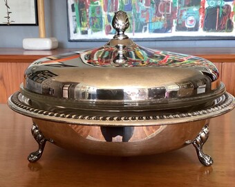 Cacerola Pyrex vintage de Sheffield Silver Company, chapada en plata.